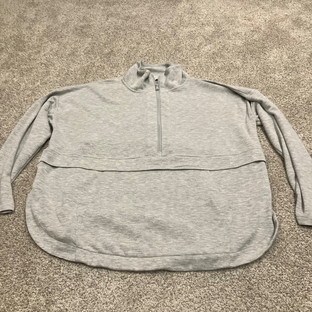 Loft Outlet Womens XL Gray Heathered Quarter Zip Pullover Sweatshirt Oversized